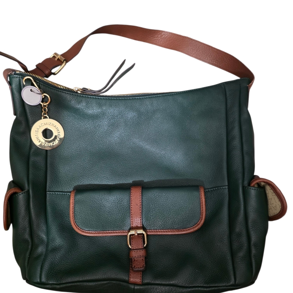 Isaac Mizrahi Dark Green and Brown Shoulder Bag